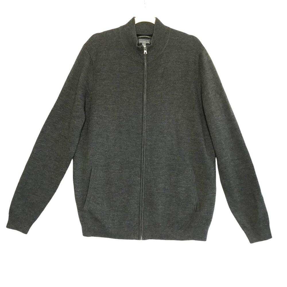 CALIBRATE Merino Wool Blend Cardigan Men XL FullZip Minimalist Cozy Gorpcore Y2K